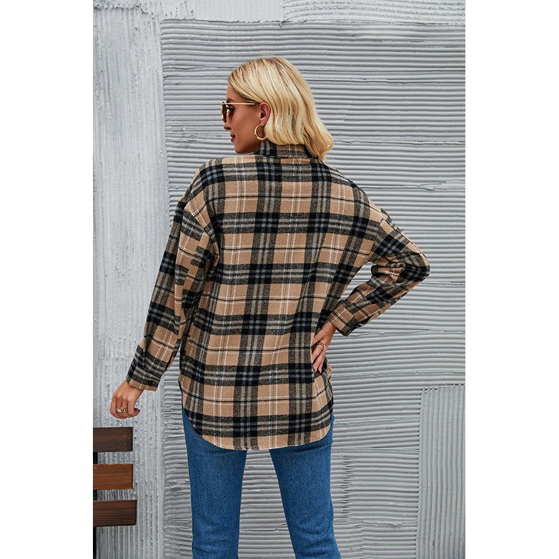 Khaki Checked Spread Collar Shacket