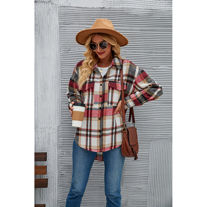 Red Checked Spread Collar Shacket