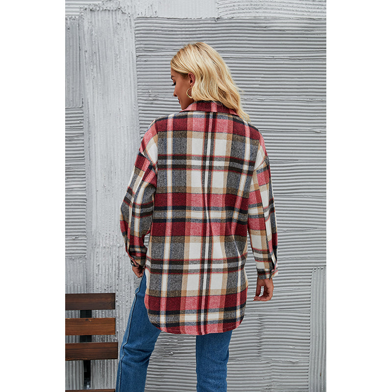 Red Checked Spread Collar Shacket
