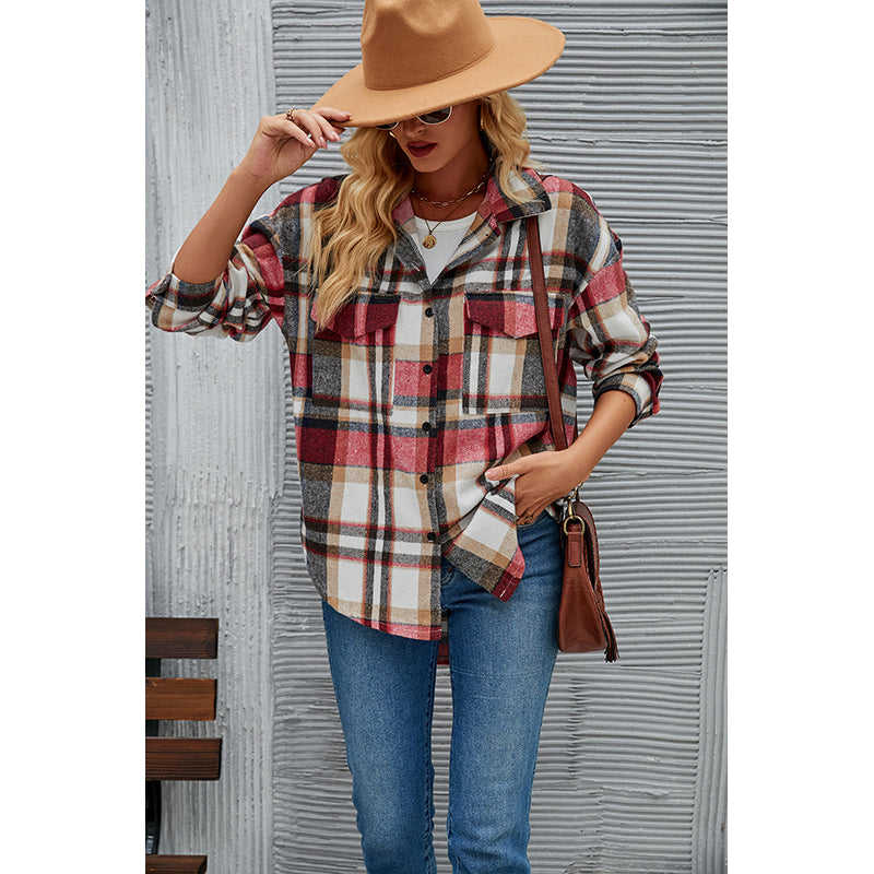 Red Checked Spread Collar Shacket