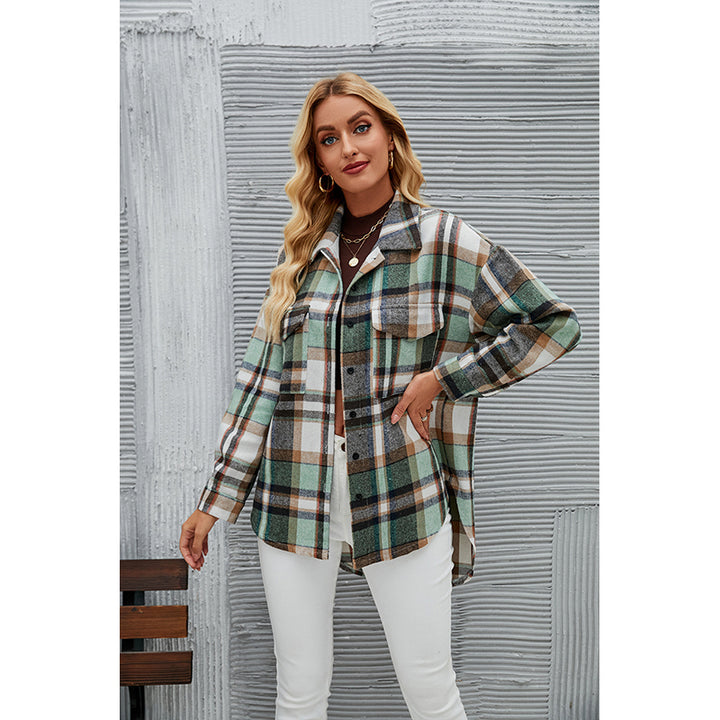 Green Checked Spread Collar Shacket