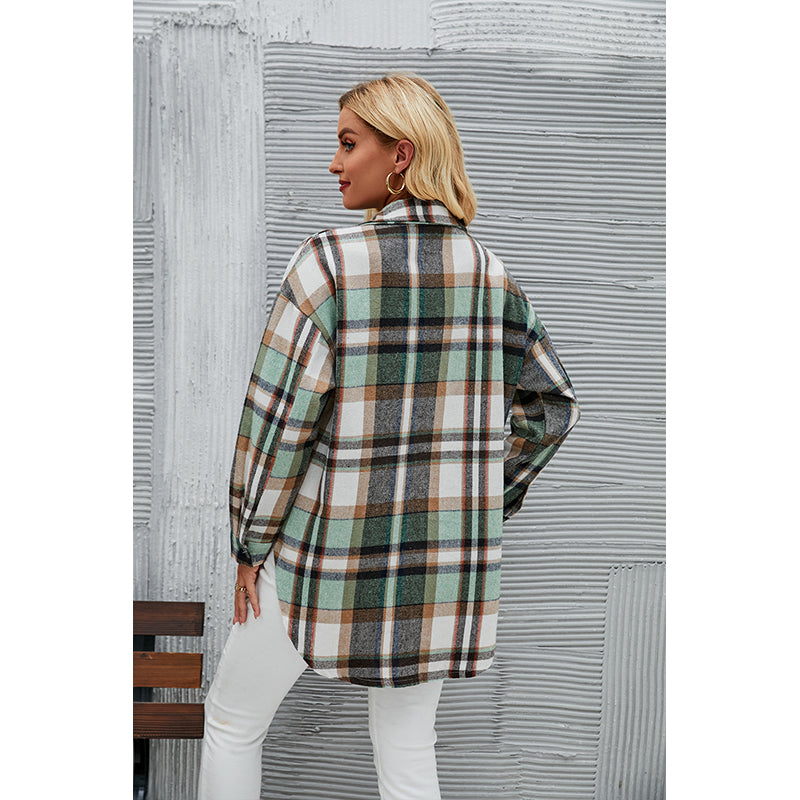 Green Checked Spread Collar Shacket