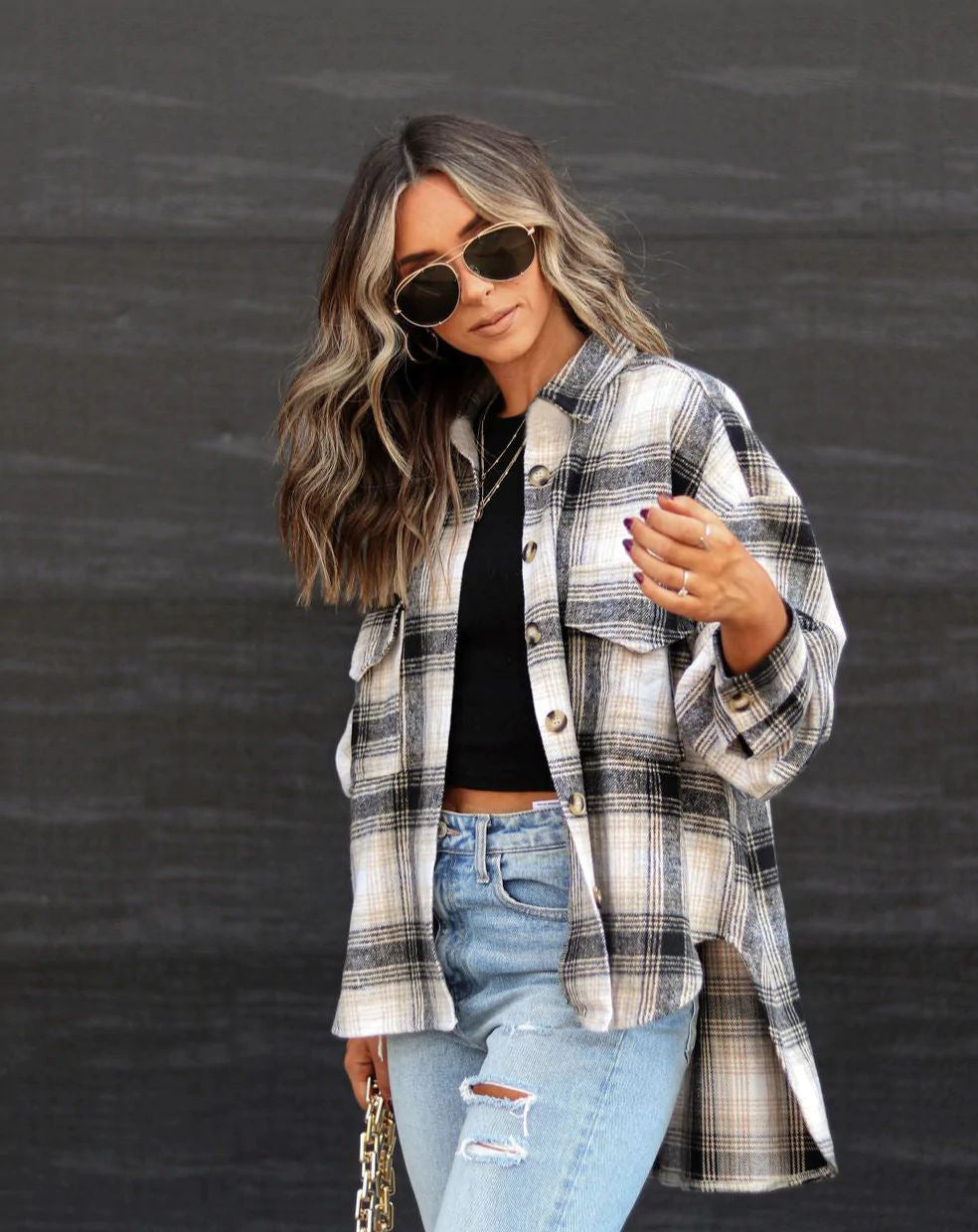 White & Black Checked Tailored Jacket