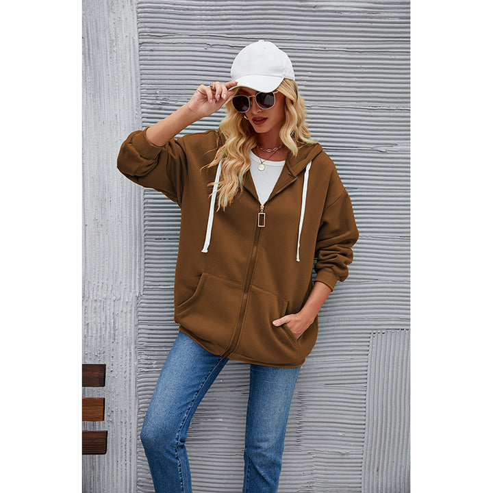 Brown Hooded Longline Front-Open Sweatshirt