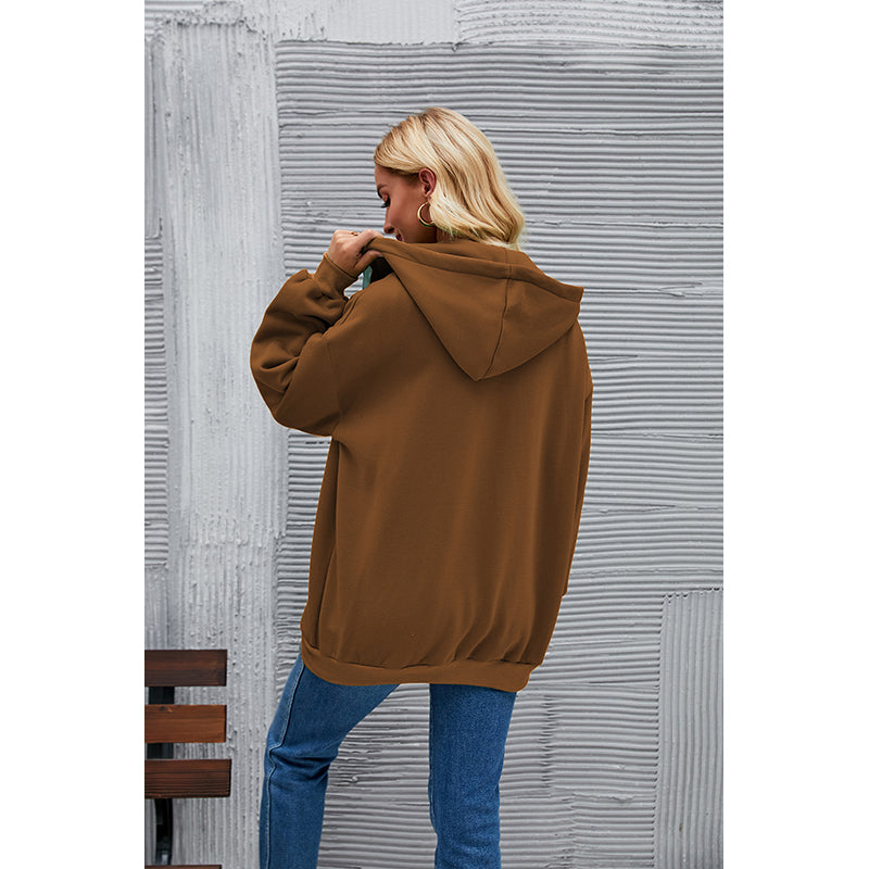 Brown Hooded Longline Front-Open Sweatshirt