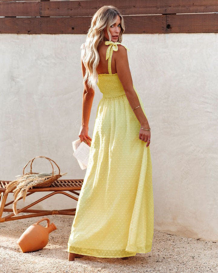 Yellow Self Design Maxi Dress