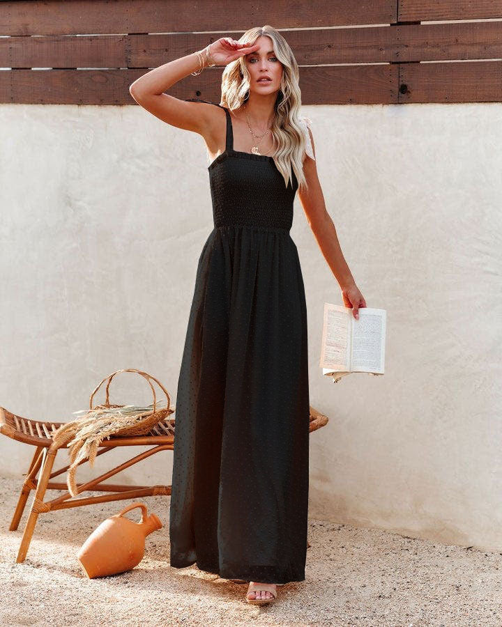 Black Solid Sleeveless Maxi Dress