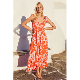 Floral Printed Shoulder Straps Smocked Fit & Flare Maxi Dress