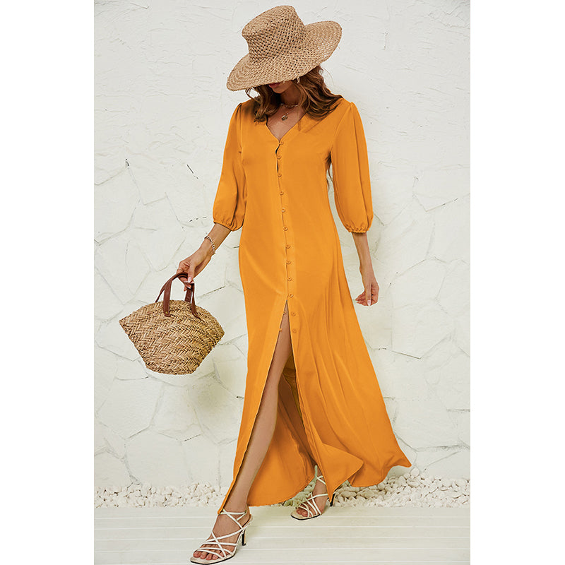 Orange V-Neck Maxi Dress