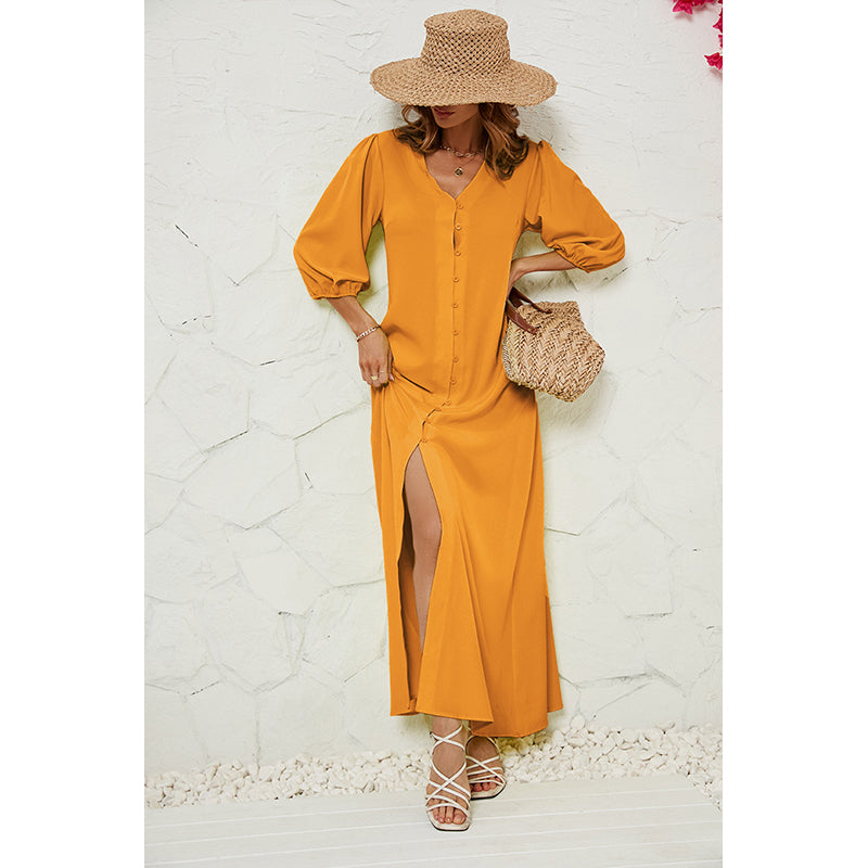 Orange V-Neck Maxi Dress