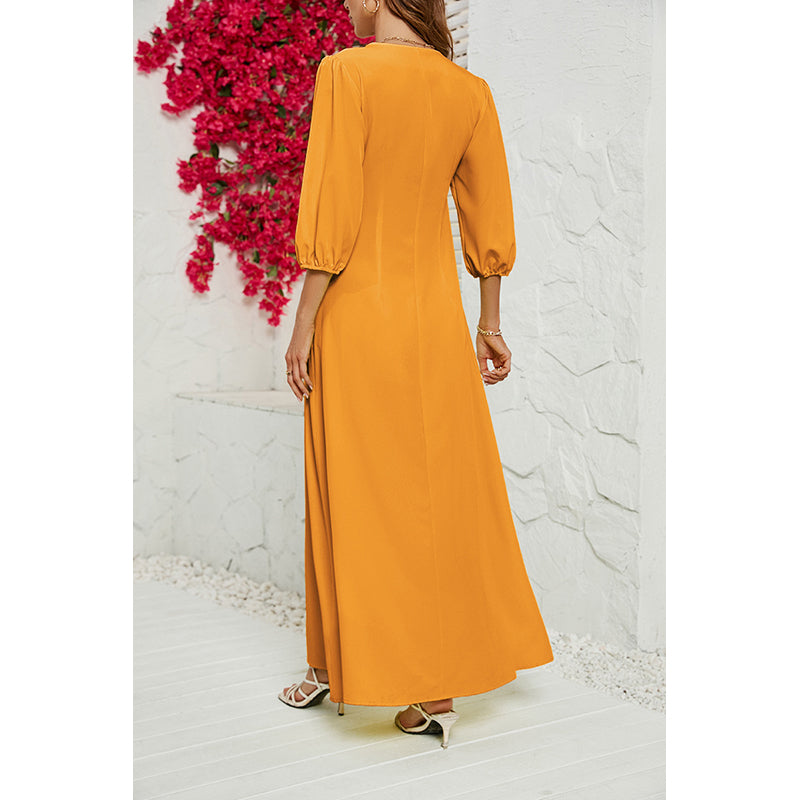 Orange V-Neck Maxi Dress