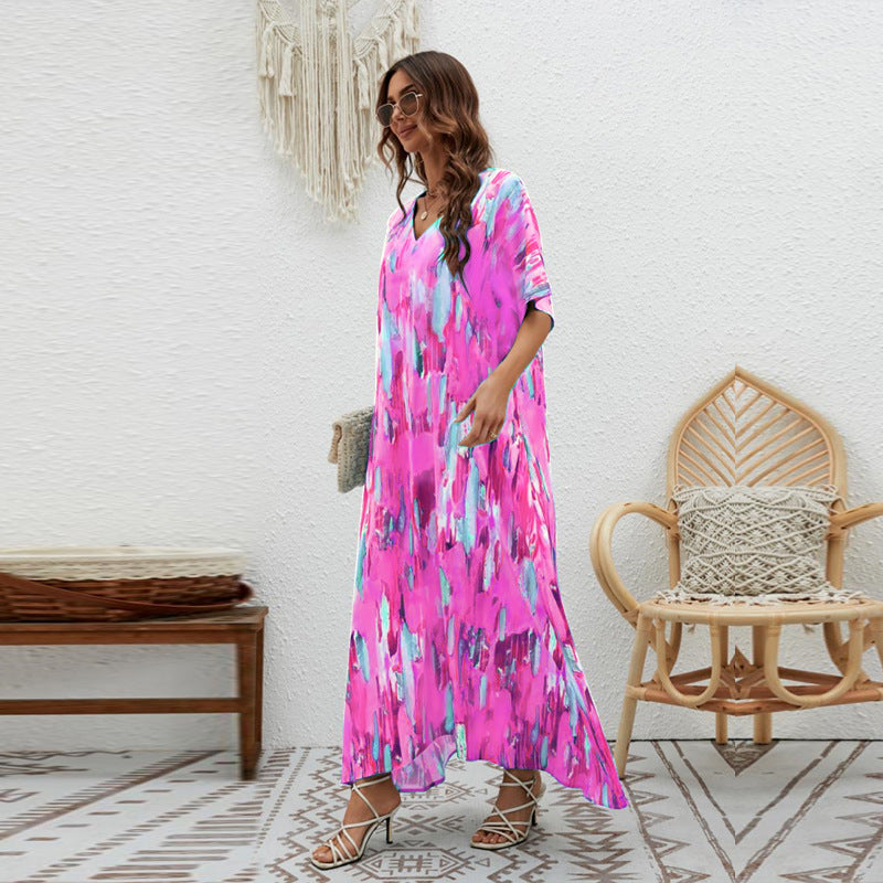 Printed V-Neck Maxi Dress