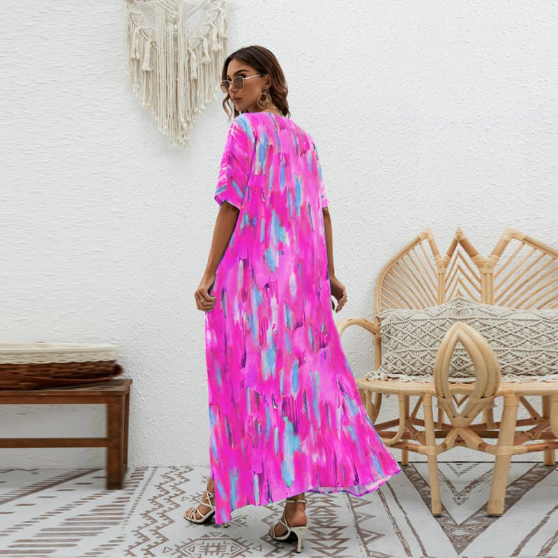 Printed V-Neck Maxi Dress