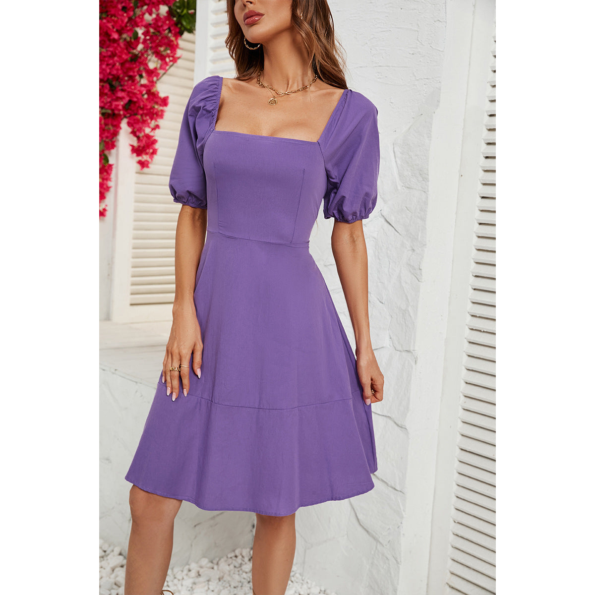 Puff Sleeve Fit & Flare Dress
