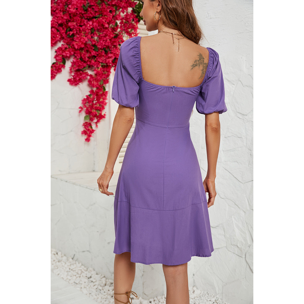 Puff Sleeve Fit & Flare Dress