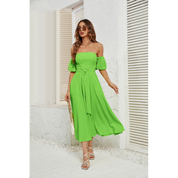 Strapless Puff Sleeves Fit & Flare Dress