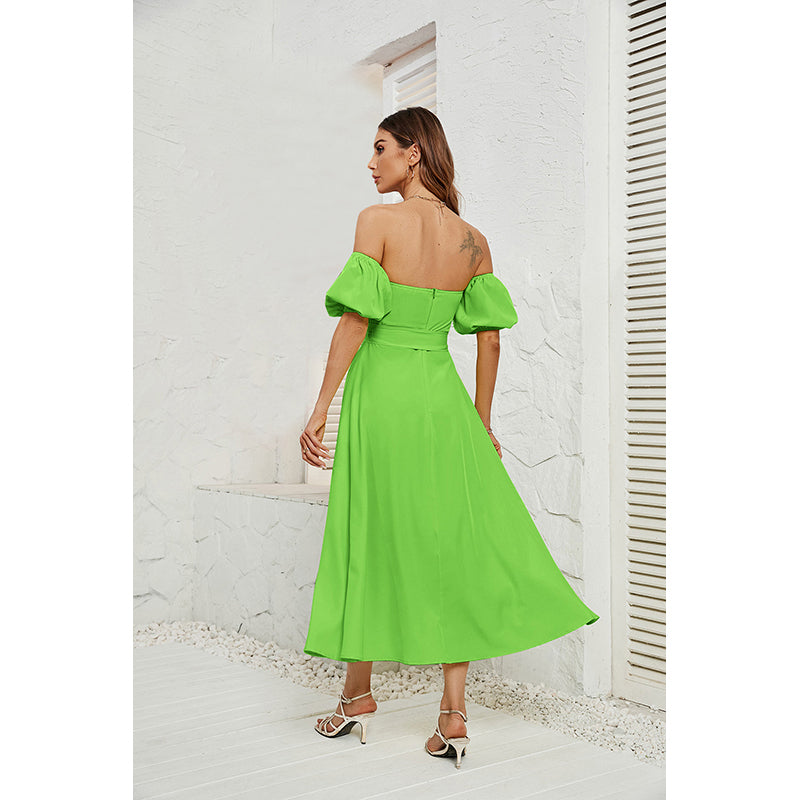 Strapless Puff Sleeves Fit & Flare Dress
