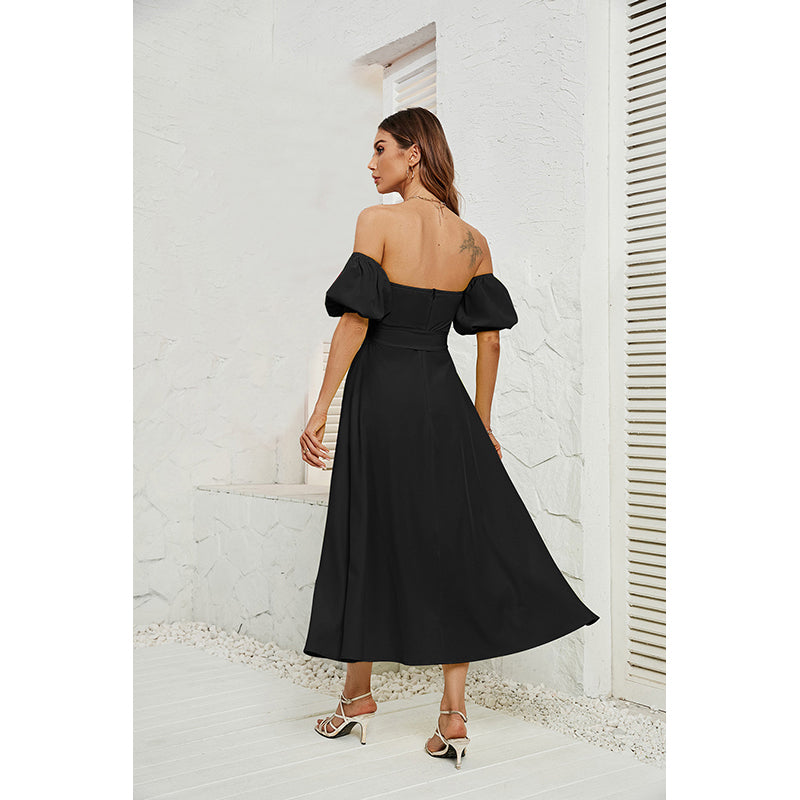 Black Off-Shoulder Fit & Flare Dress