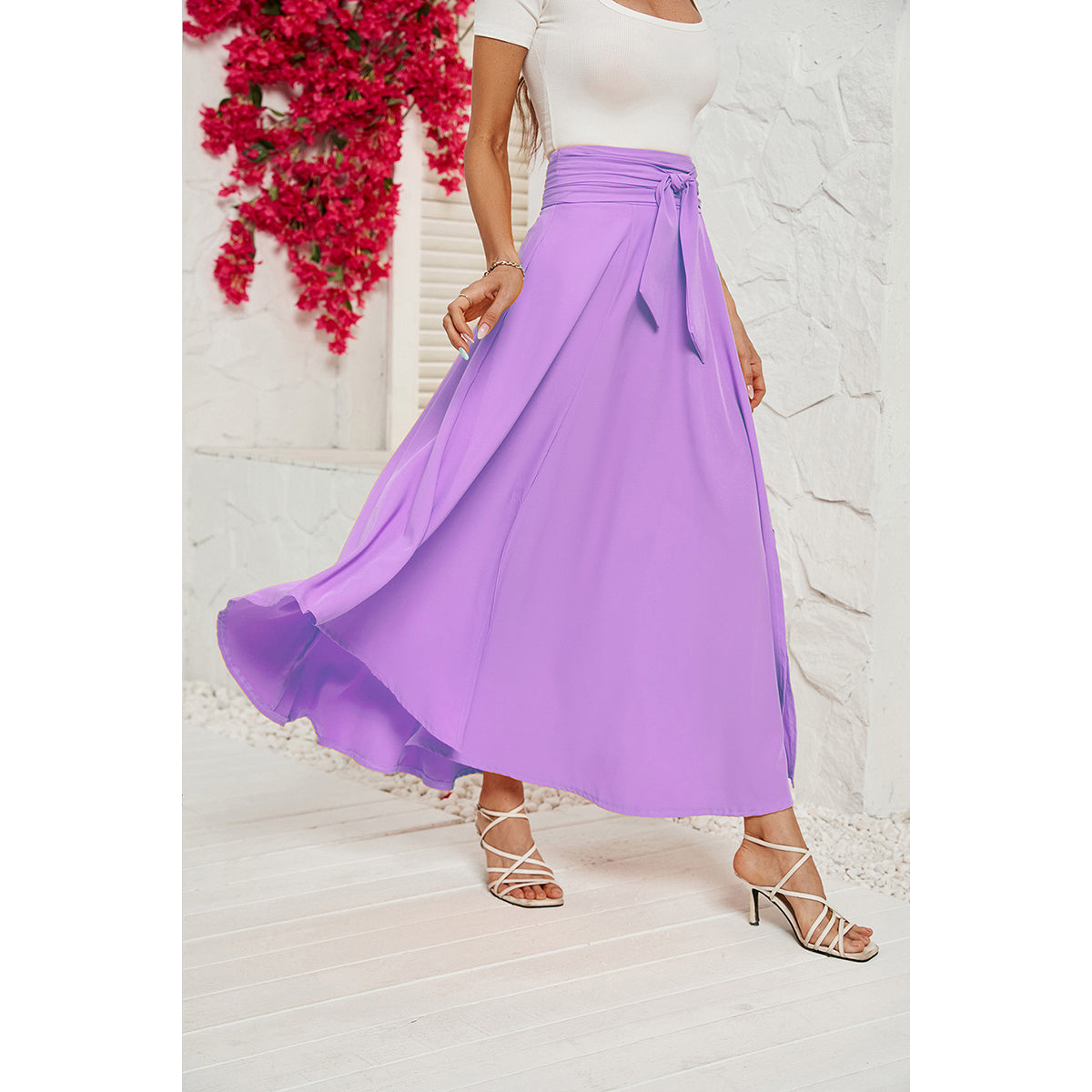 Purple Flared Midi Skirt