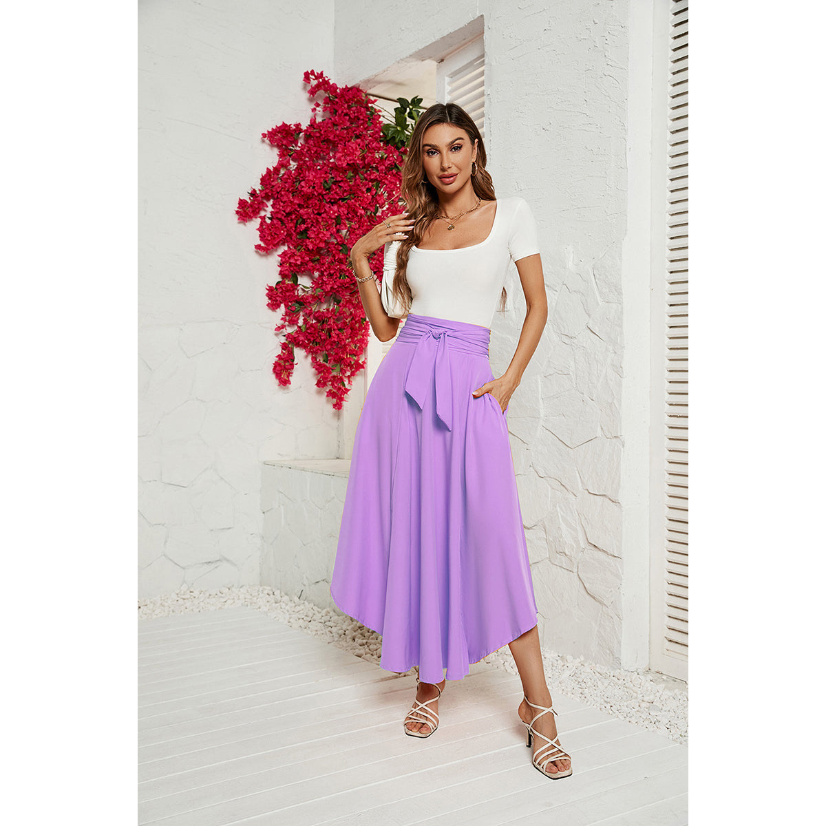 Purple Flared Midi Skirt
