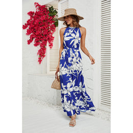 Blue & White Floral Printed Maxi Dress