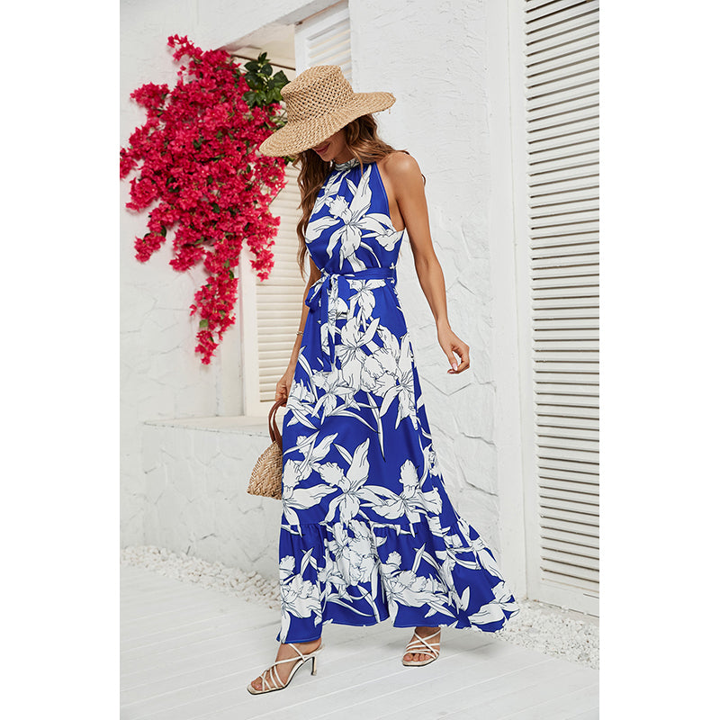 Blue & White Floral Printed Maxi Dress