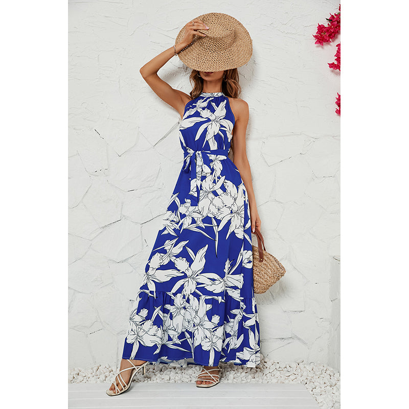 Blue & White Floral Printed Maxi Dress