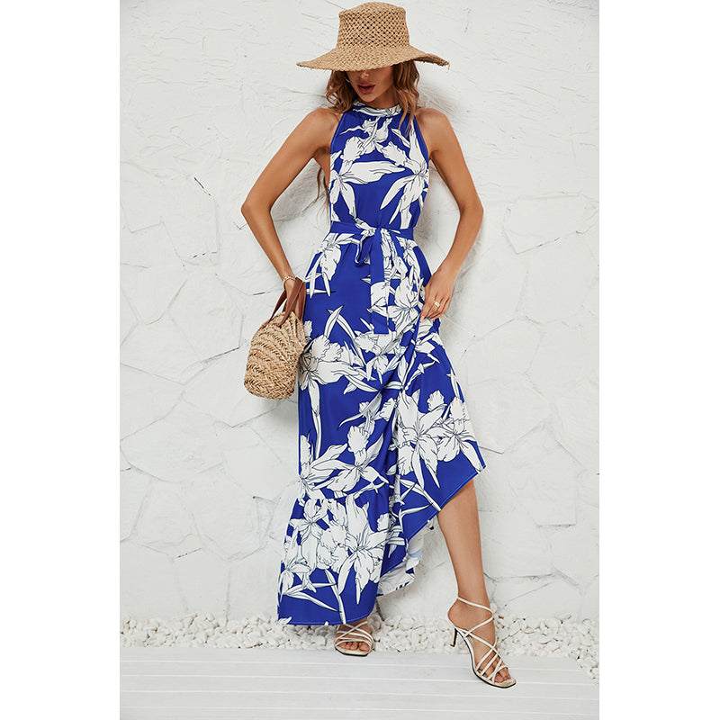 Blue & White Floral Printed Maxi Dress
