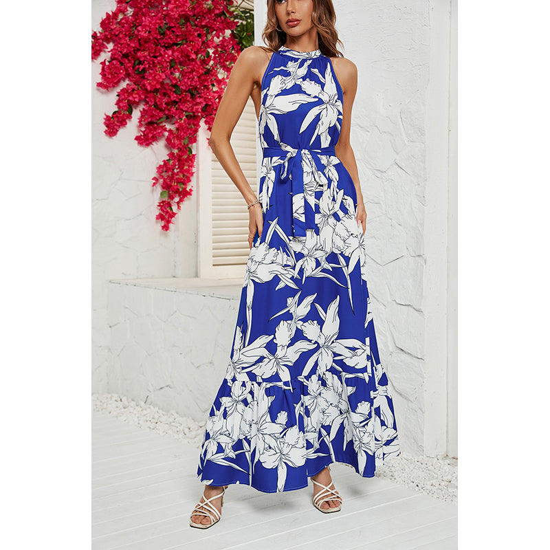 Blue & White Floral Printed Maxi Dress