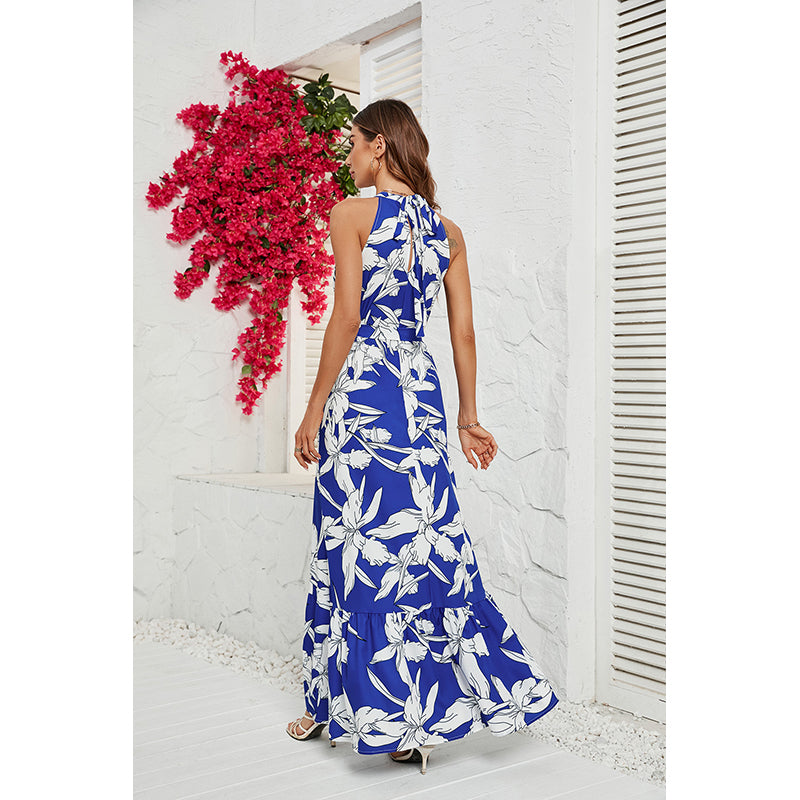 Blue & White Floral Printed Maxi Dress