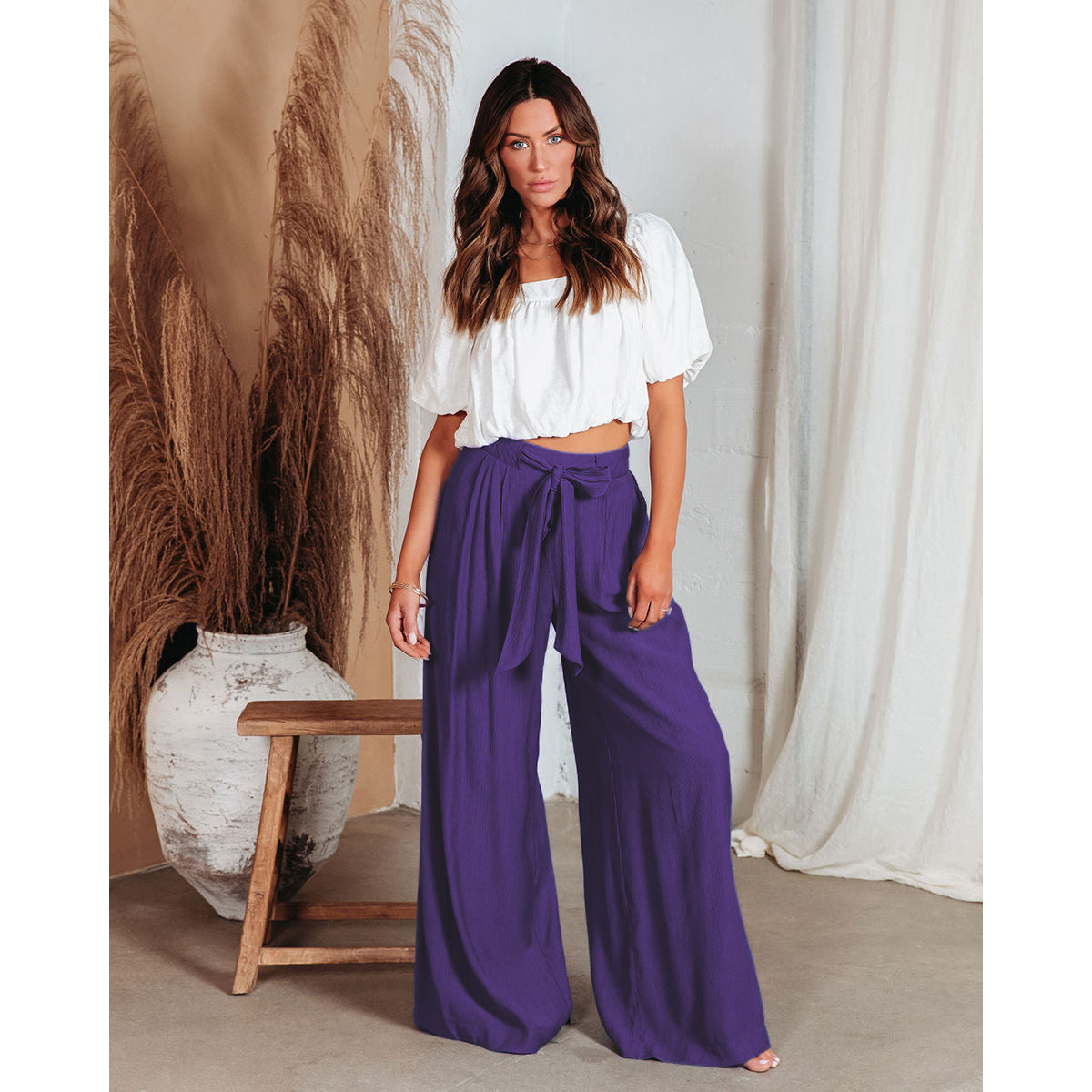 Women Purple Mid-Rise Flared Fit Trousers