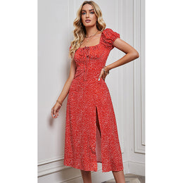 Red Polka Dot Off-Shoulder Midi Dress