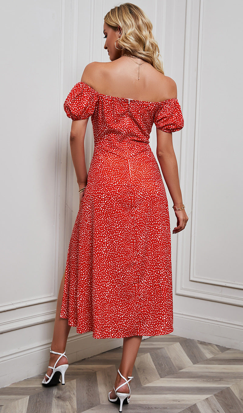Red Polka Dot Off-Shoulder Midi Dress