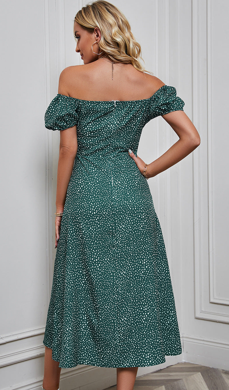 Abstract Printed Off-Shoulder A-Line Dress