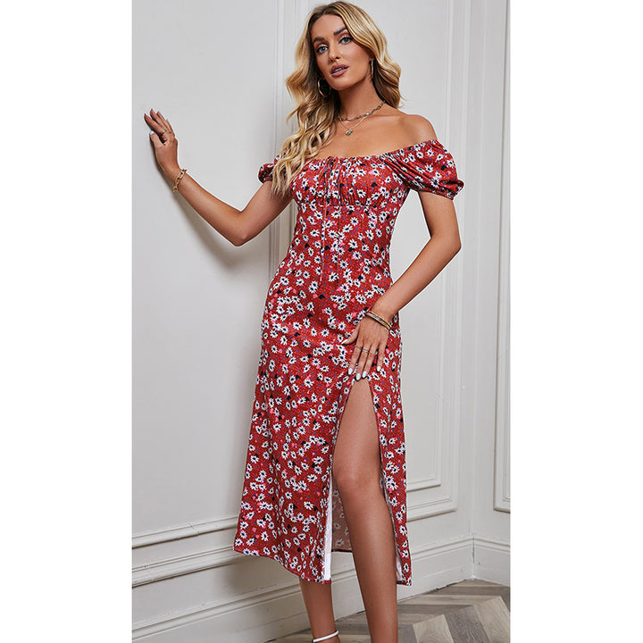 Floral Printed Off-Shoulder Fit & Flare Midi Dress