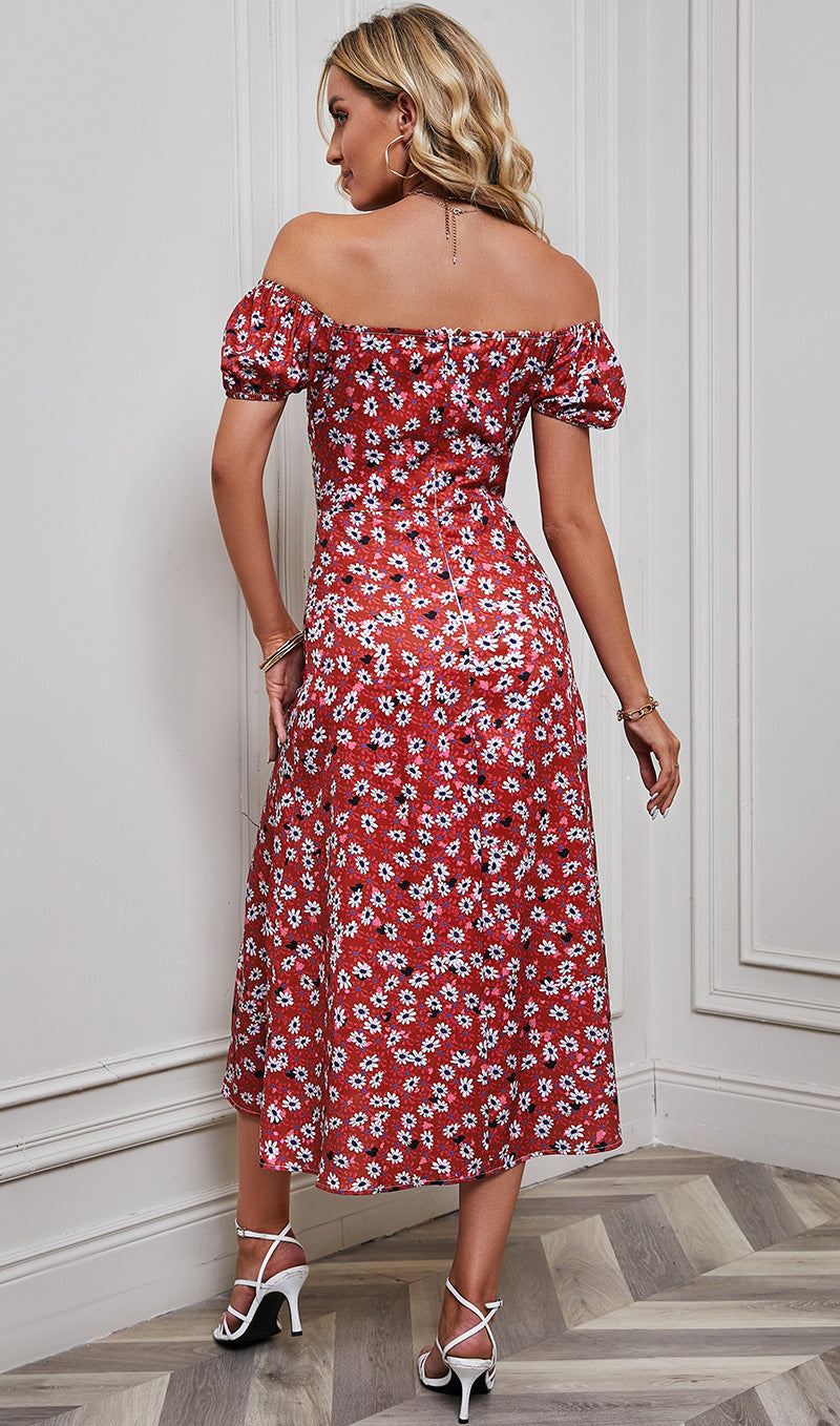Floral Printed Off-Shoulder Fit & Flare Midi Dress