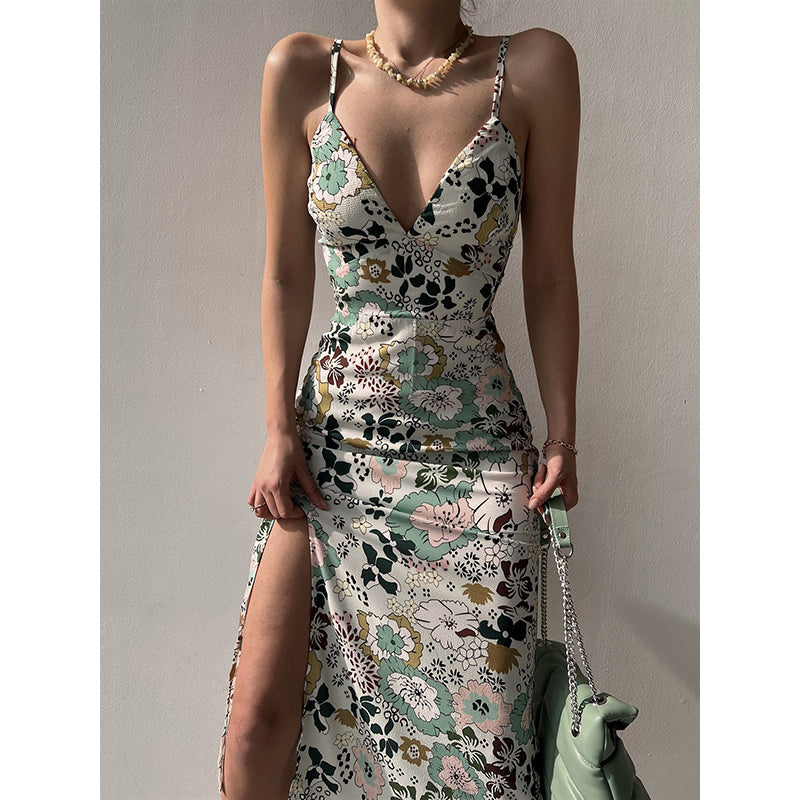 White Floral Printed Tie-Ups Bodycon Midi Dress