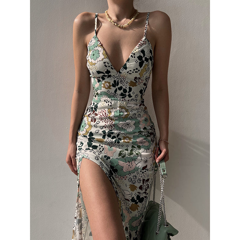 White Floral Printed Tie-Ups Bodycon Midi Dress
