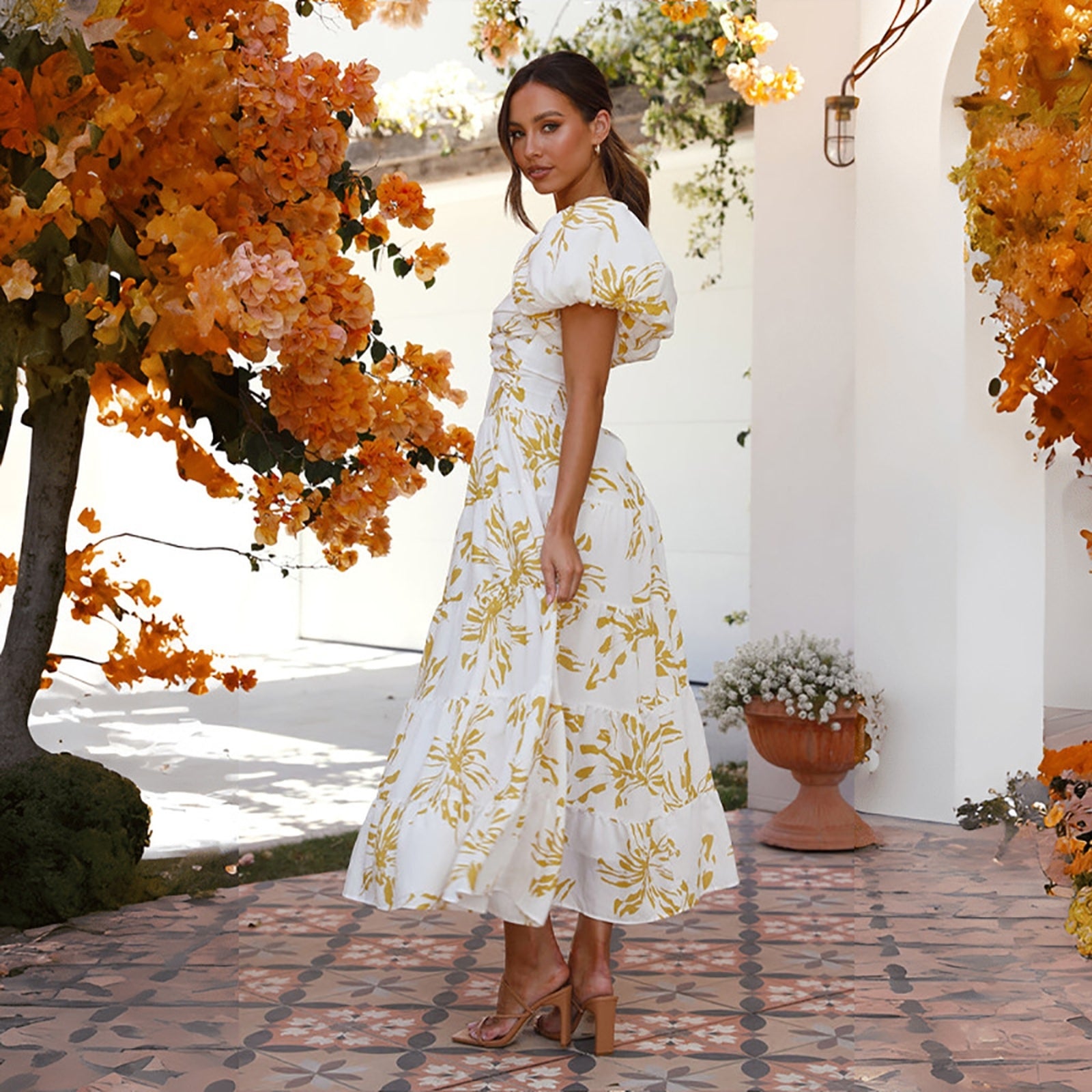 Floral Print Cut-Outs Maxi Dress