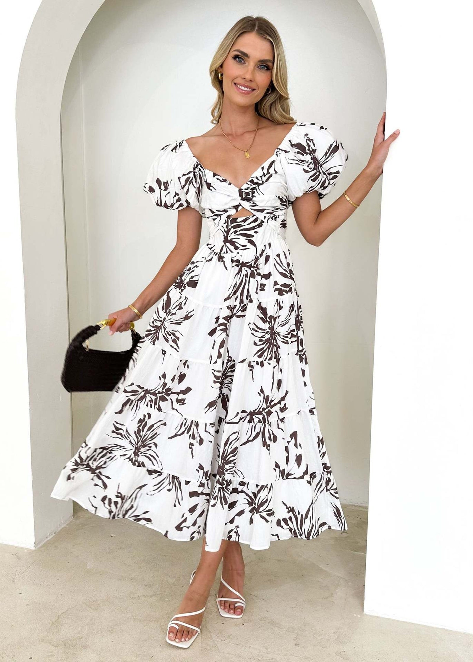Printed Cut-Outs Detail Maxi Dress
