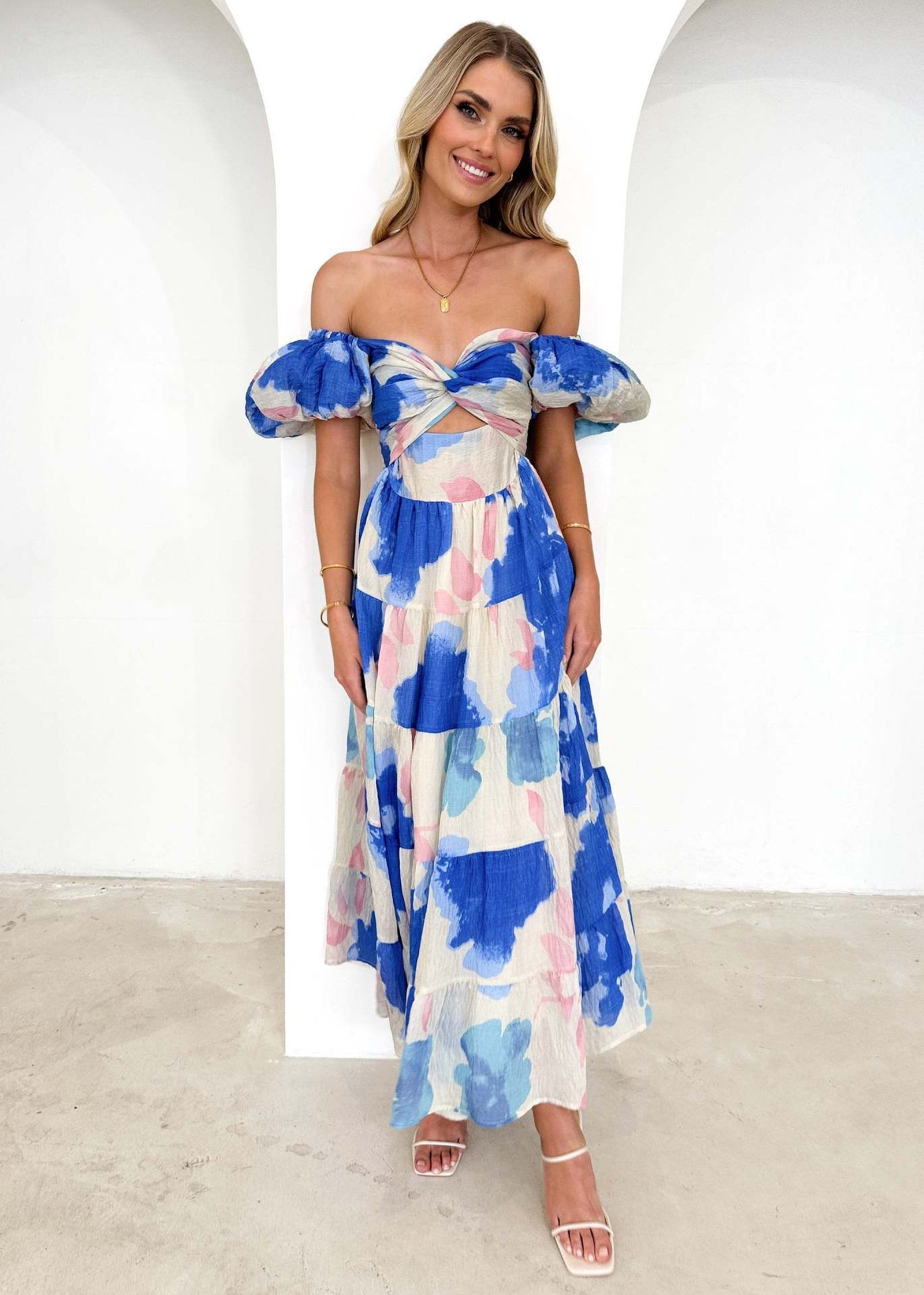 Floral Printed Cut-Outs Detail Maxi Dress