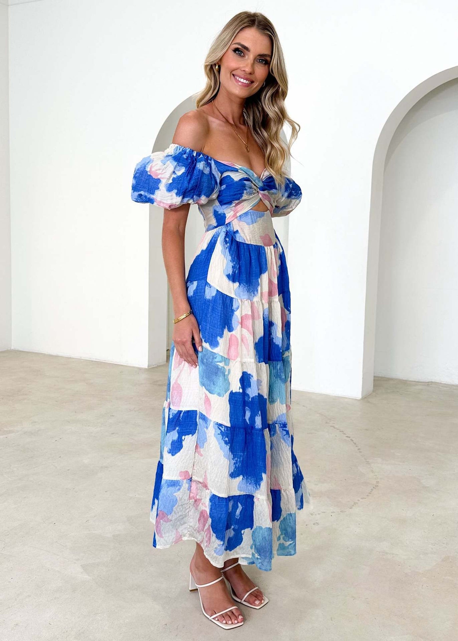 Floral Printed Cut-Outs Detail Maxi Dress