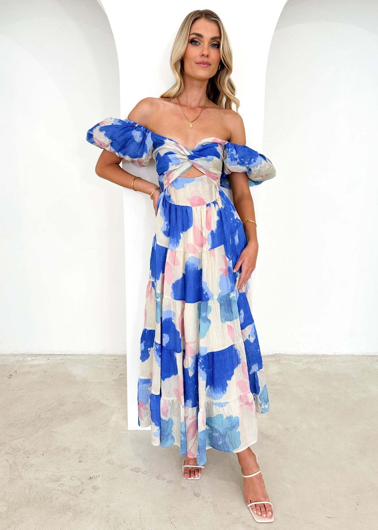 Floral Printed Cut-Outs Detail Maxi Dress