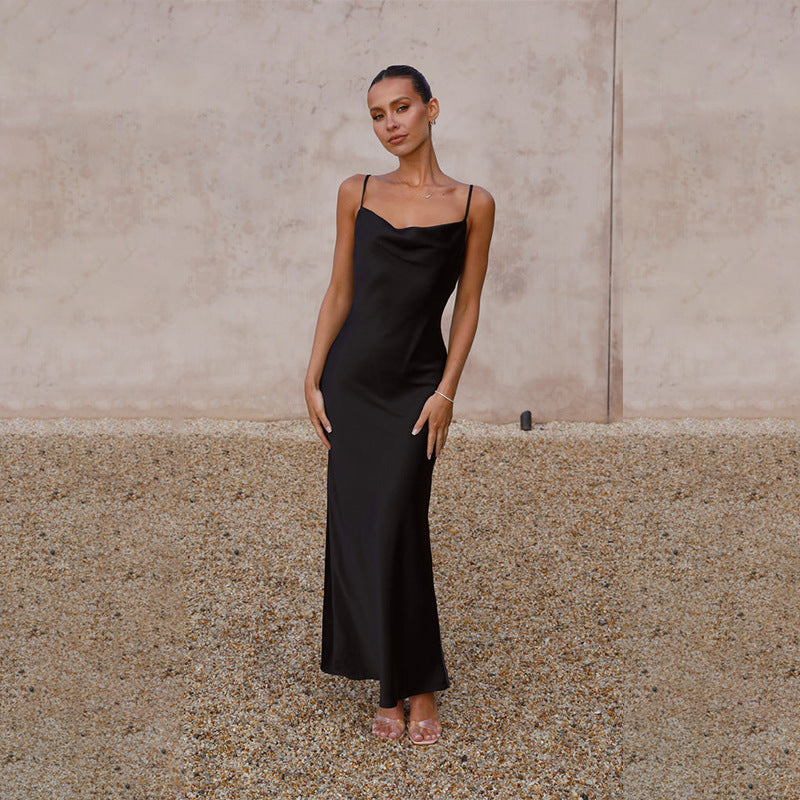 Black Cowl Neck Sleeveless Fit & Flare Maxi Dress