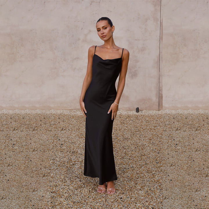 Black Cowl Neck Sleeveless Fit & Flare Maxi Dress