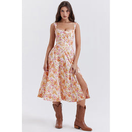 Floral Print Square Neck A-Line Dress