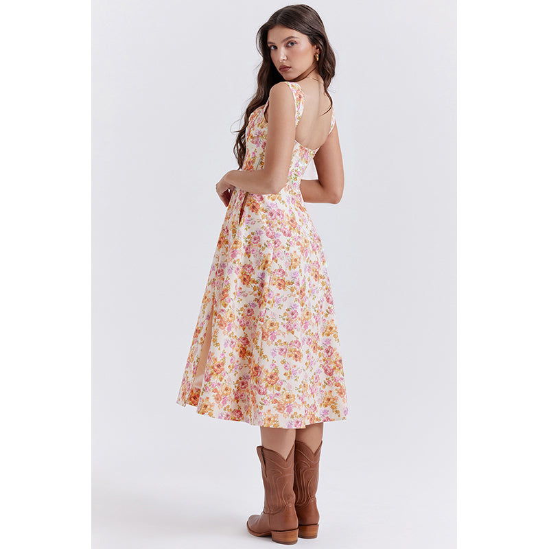 Floral Print Square Neck A-Line Dress