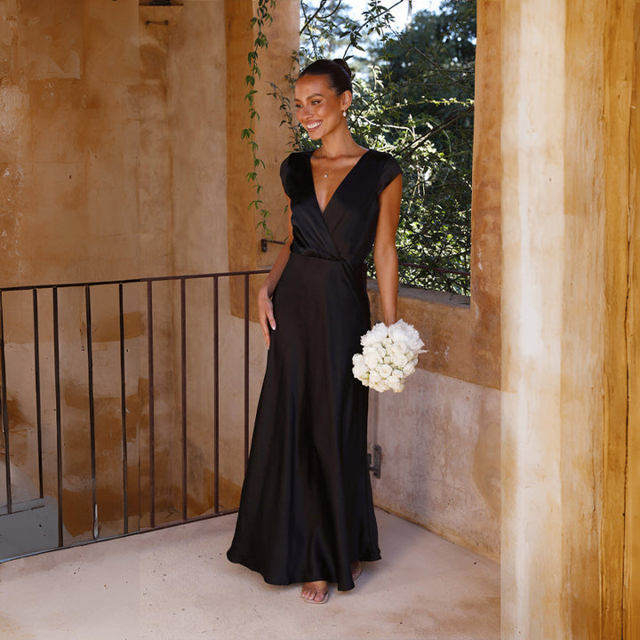 V neck Short Sleeves Fit & Flare Maxi Dress