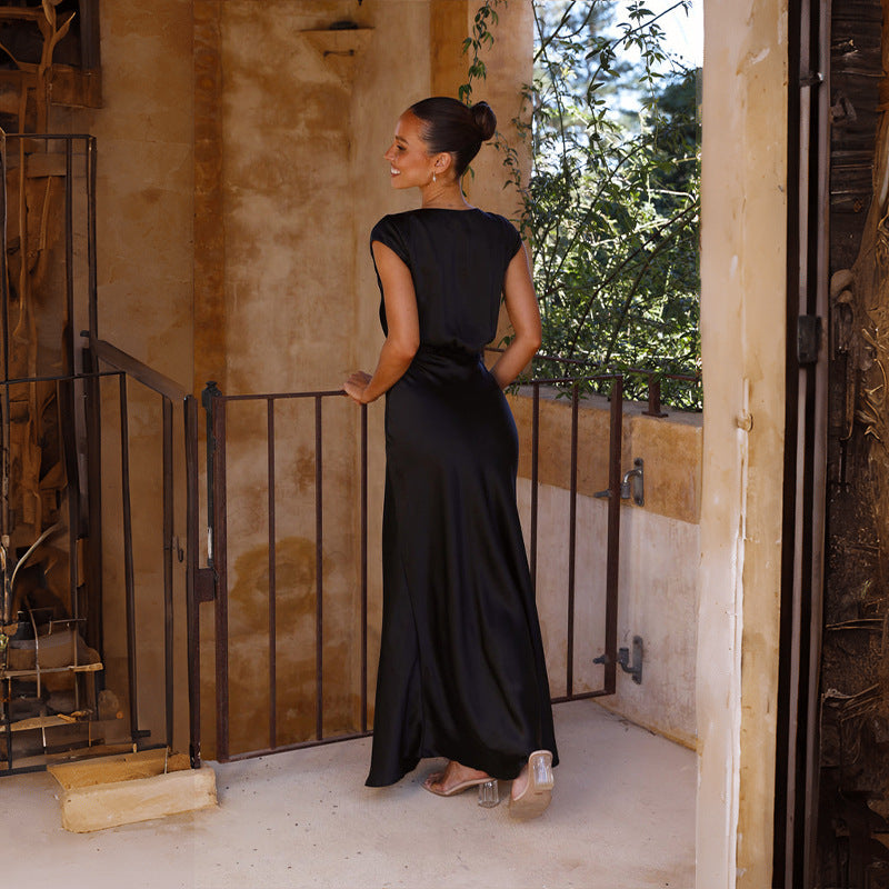 V neck Short Sleeves Fit & Flare Maxi Dress