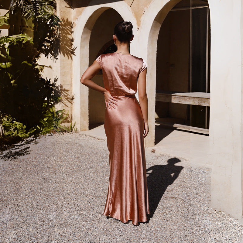 Pink Fit & Flare Maxi Dress